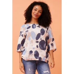 CARMELLA ABSTRACT PRINT LINEN TOP -Femme Connection Sales 7d0150298684455e4b31534c885d7013