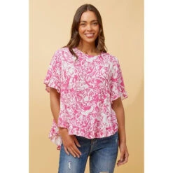 FRILA ABSTRACT PRINT FRILL DETAIL TOP 17 FRILA ABSTRACT PRINT FRILL DETAIL TOP -Femme Connection Sales 803ba6bc14ba1c7b1365cd814e29637a