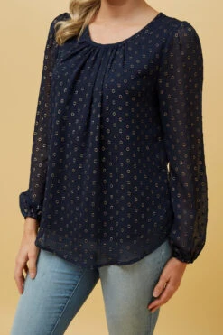 PHYLLIS GOLD FOIL POLKA DOT TOP -Femme Connection Sales 84aad49b7462466da6ebb974571dcf91