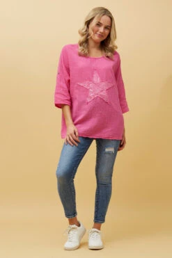ZONYA SEQUIN STAR PATCH TOP -Femme Connection Sales 85f2117c904a729231cca372bc13d96f
