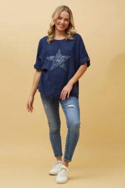 ZONYA SEQUIN STAR PATCH TOP -Femme Connection Sales 8956842624d581e0f380be3a62050cfe
