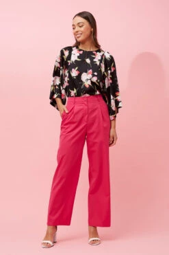 SAFFRON WIDE SLEEVE FLORAL BLOUSE