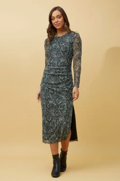 JUAN ABSTRACT PRINT RUCHED MIDI DRESS -Femme Connection Sales 9036a8a7f8da13b56d8f69dd582c83ec
