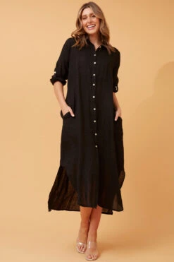 KIMMY BUTTON FRONT LINEN SHIRT DRESS