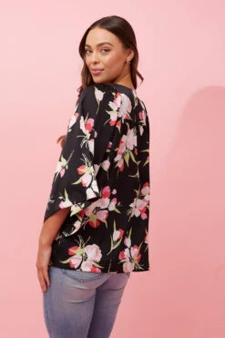 SAFFRON WIDE SLEEVE FLORAL BLOUSE -Femme Connection Sales 90788f9d2d243df713c3b225de6def60