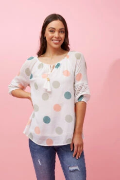 POLKA DOT PEASANT TOP -Femme Connection Sales 91b9931c997961174a12b270a04eee3e