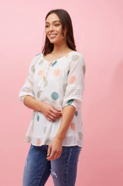 POLKA DOT PEASANT TOP -Femme Connection Sales 936b3e8d62db1b23a6d2819bcdc0f582