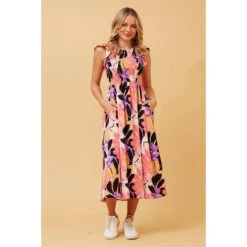 MAVIS LEAF PRINT MIDI DRESS -Femme Connection Sales 957ce0ecc2938fd5d3c0d2c99c42dbd5
