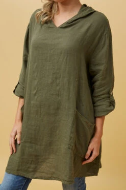 SILVAVA HOODED LINEN TUNIC TOP -Femme Connection Sales 96c4897fceeab1af56dfea782e2e85c6