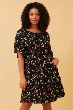 GRETA LEAF PRINT SHORT DRESS -Femme Connection Sales 96e7661886ab396f34cd4981e1bd4575