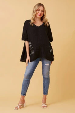 PAM SEQUIN PATCH LINEN TOP -Femme Connection Sales 97476f989f31cfda9391f5052352204b