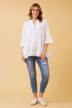 RINA BUTTON FRONT LINEN TOP -Femme Connection Sales 9793e2c48e0ced4d86fec0bed8d2b577
