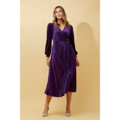KENNEDY WRAP FRONT PLEATED VELVET MIDI DRESS -Femme Connection Sales 984b830432bebb18386ea7bd15e2335c