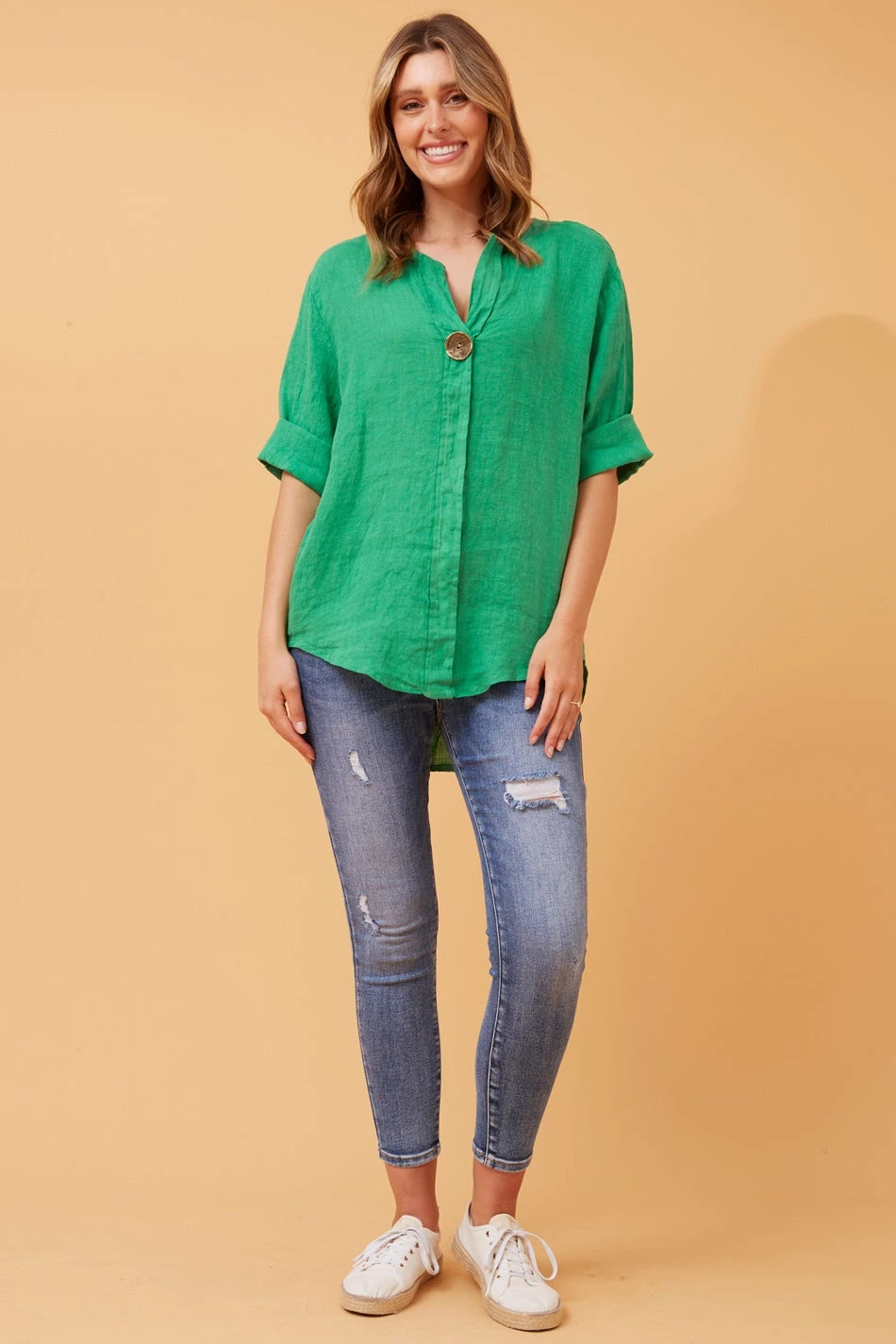 PALERMO BUTTON DETAIL LINEN TOP 3 PALERMO BUTTON DETAIL LINEN TOP