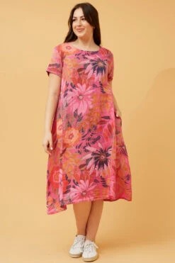 VITALIA FLORAL LINEN MIDI DRESS -Femme Connection Sales a014c5580dd3edb064c5456ee4f8faac