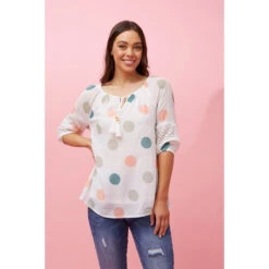 POLKA DOT PEASANT TOP -Femme Connection Sales a18d76c441a97215624df0ab8094c570