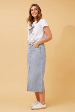 NAT DENIM MIDI SKIRT -Femme Connection Sales a216c851bab99b47bbecb4fb188b9308