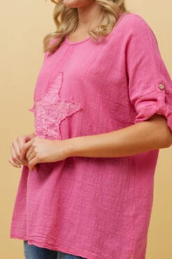 ZONYA SEQUIN STAR PATCH TOP -Femme Connection Sales a21c14bfa3777e74955722e024d43c57