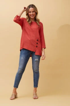 BUTTON DETAIL LINEN TOP -Femme Connection Sales a22f144a35057d819e42b151fd4df6ec