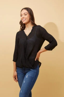 AMITY ROLL UP SLEEVE DRAPE TOP -Femme Connection Sales a2646f6a1992b33f2ed21c70f4795ceb