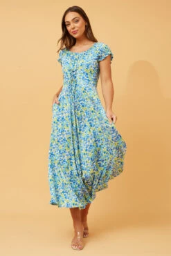 GODDESS FLORAL LACE UP MAXI DRESS