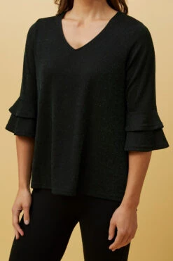 TAZIM DOUBLE FRILL SLEEVE RIBBED GLITTER TOP -Femme Connection Sales a41fe98fb61d85e95789ce2f55dd786f