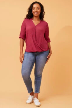 AMITY ROLL UP SLEEVE DRAPE TOP -Femme Connection Sales ab06eb0ac98a2b89038e1c54beec0785 59abce99 2eb0 4014 bf9f accf50546cd1