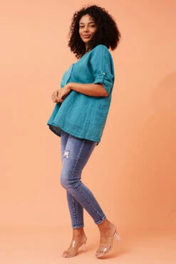 ZONYA SEQUIN PATCH LINEN TOP -Femme Connection Sales adb1ac931ce57c84e07e67386f522444