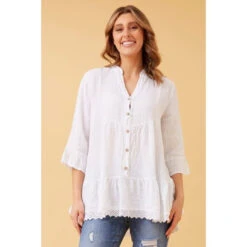 RINA BUTTON FRONT LINEN TOP -Femme Connection Sales b14720453eec18c36672f0c94325e7a8