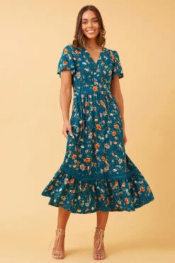 SOLANA FLORAL BOHO MIDI DRESS
