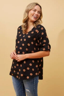 KENDRA POLKA DOT BUTTON DETAIL TOP -Femme Connection Sales b2ffc8bce4af78b71c429db21cfc54ce