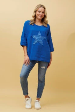 ZONYA SEQUIN STAR PATCH TOP -Femme Connection Sales b4d1365f03b0ee02e6c92efc59b35178