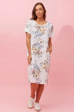 ANTONELLA FLORAL LINEN MIDI DRESS -Femme Connection Sales b726273a96702690eb45c8b8f8e95524