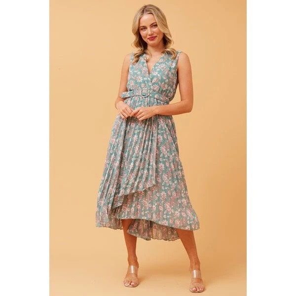 REBA SLEEVELESS FLORAL PLEATED DRESS 10 REBA SLEEVELESS FLORAL PLEATED DRESS - Image 8