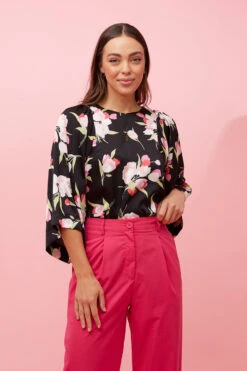 SAFFRON WIDE SLEEVE FLORAL BLOUSE -Femme Connection Sales b90a0eb8b42310aec020bb43a52eb8af