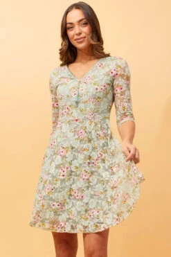 OLIVIA ZIP FRONT FLORAL LACE DRESS -Femme Connection Sales b98fcc7e95e178834a5eb4ac4d27e37f