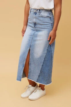 LIZBETH DENIM MIDI SKIRT -Femme Connection Sales bcca866b3a1d30e9709350147834b9bb