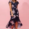 DENVER FLORAL RUFFLE HEM HI LOW DRESS -Femme Connection Sales bd516a61fb18e20c8270a01fb8ba4b48