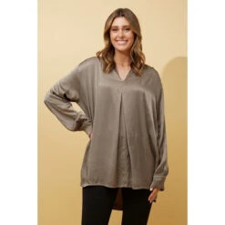 TERESINA LONG SLEEVE PLEAT DETAIL SATIN BLOUSE -Femme Connection Sales bd74961b0d0af1ffd74fad238aea2c45