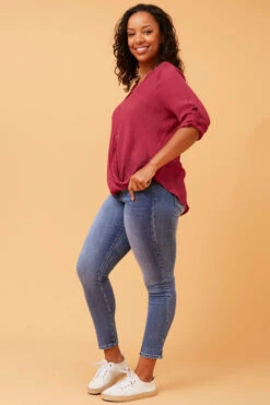 AMITY ROLL UP SLEEVE DRAPE TOP -Femme Connection Sales c26f5ff989ebcc9df30a2bfa06cf918b