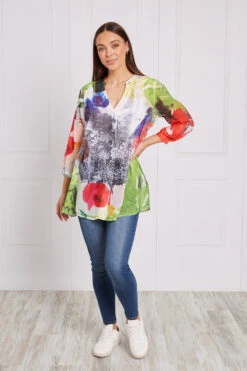 FLORAL PLEATED TUNIC TOP