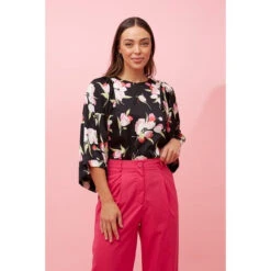 SAFFRON WIDE SLEEVE FLORAL BLOUSE -Femme Connection Sales caa9acb2f650f0cc854226686f5dd1d1