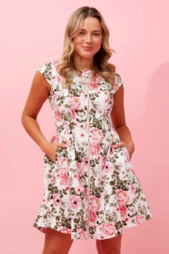 ZHALA FLORAL ZIP FRONT DRESS -Femme Connection Sales cbd328b9027ef3e7f14526a17d8a99fb