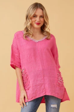 PAM SEQUIN PATCH LINEN TOP -Femme Connection Sales cbf8b5fd0c8afa263eda86881646f64a