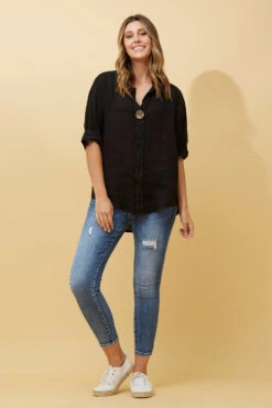 PALERMO BUTTON DETAIL LINEN TOP 30 PALERMO BUTTON DETAIL LINEN TOP -Femme Connection Sales cf46eeec5d398eba010aef047c500271