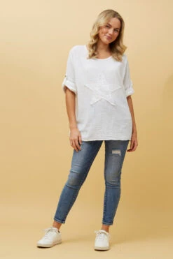 ZONYA SEQUIN STAR PATCH TOP -Femme Connection Sales cfbe991037ff0dc9da26f656251278e5