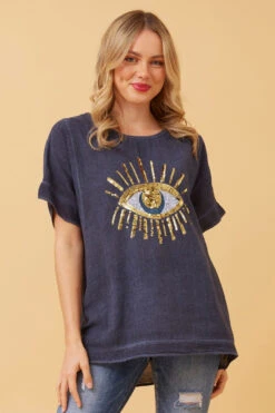 JULINA EVIL EYE LINEN TOP -Femme Connection Sales d251ac5c4a0f0d44d0ea2ec342014df5