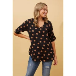 KENDRA POLKA DOT BUTTON DETAIL TOP -Femme Connection Sales d2eb7b8cd6e76e561beef37bcf06c631