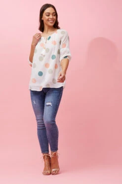 POLKA DOT PEASANT TOP -Femme Connection Sales d2fa0bc5986f26ae9b677fdbe6b41a3f
