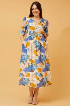 KATINA FLORAL BELTED MIDI DRESS -Femme Connection Sales d46120078ee6d40e1c752ae770dac482